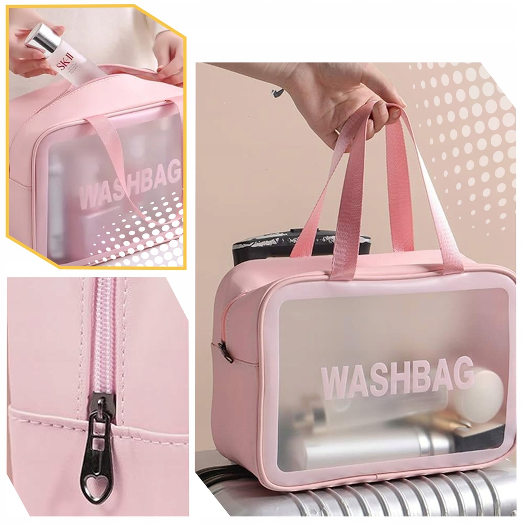 ZESTAW 3x KOSMETYCZKA PODRÓŻNA PRZEŹROCZYSTA WASHBAG DAMSKA RÓŻOWA Model inny